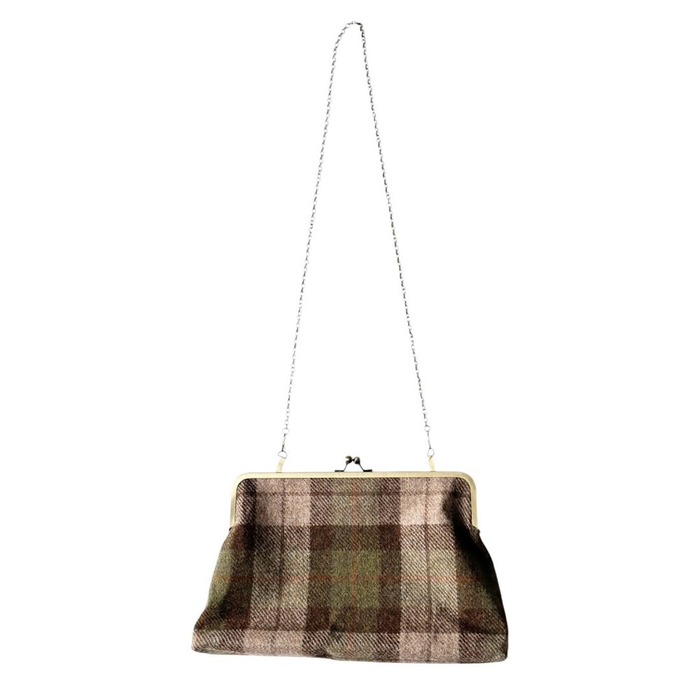 Harris Tweed green and brown check large kisslock clutch bag by  kimberleymac - Picture 5 of 14